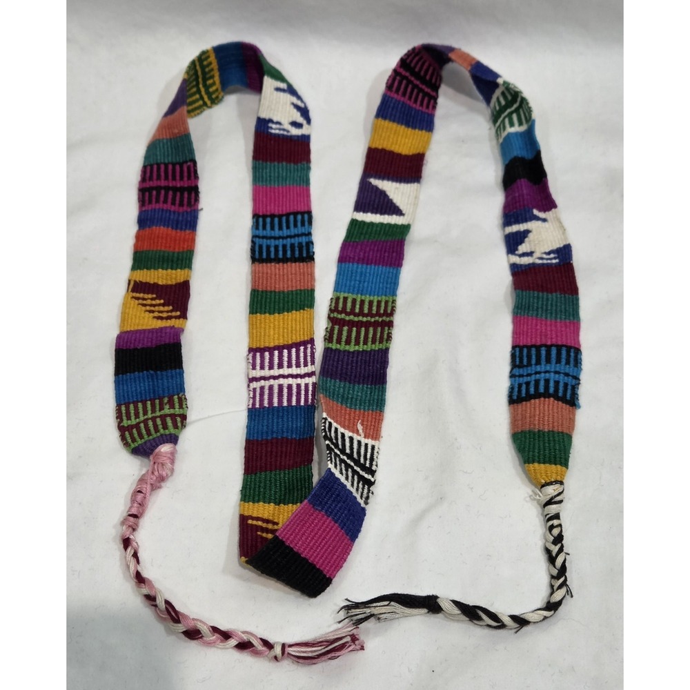 Handmade Woven Guatemalan Sash Faja Belt Multicolor Boho Folk Art Geometric ~60"